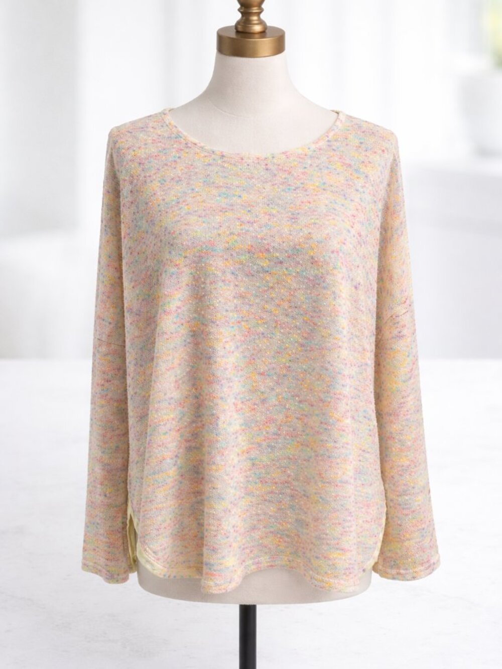 Umgee Pastel Confetti Knit With Sheer Backside Relaxed Top Cotton BlendSize M